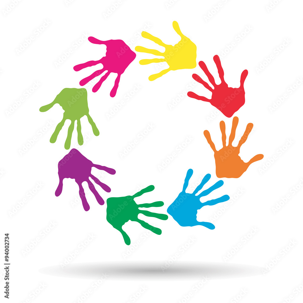 Conceptual children painted hand print isolated