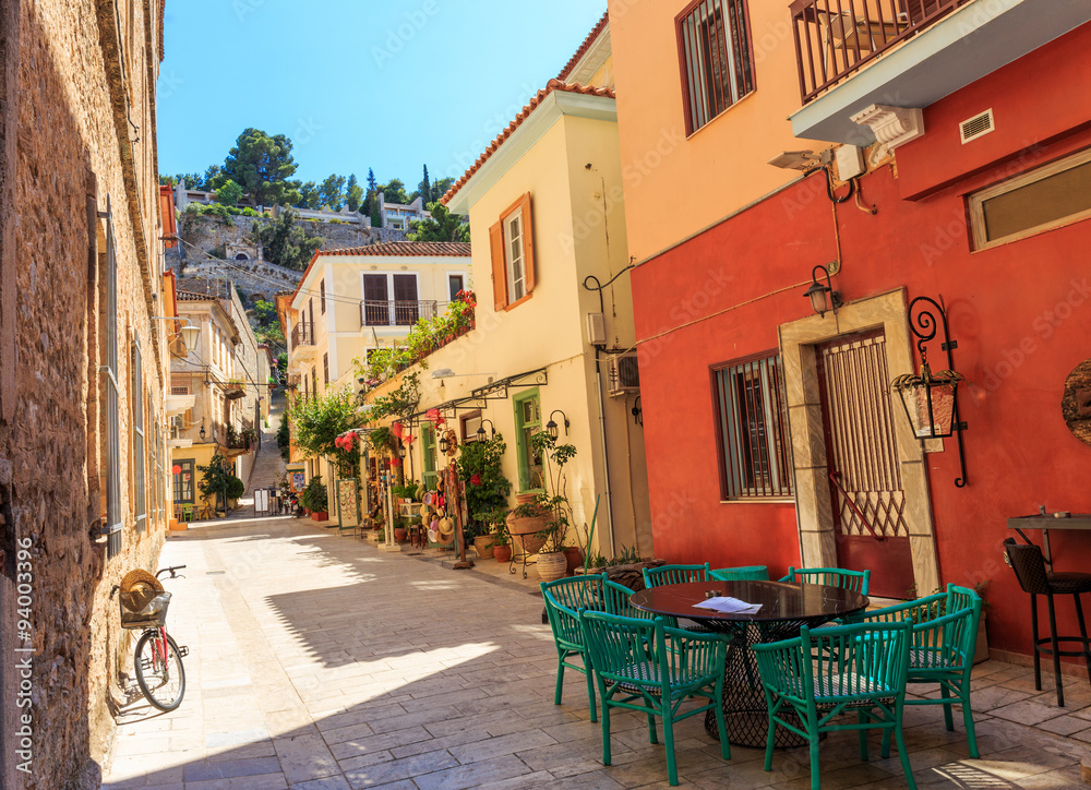 Traditional old style street in Greece, Europe