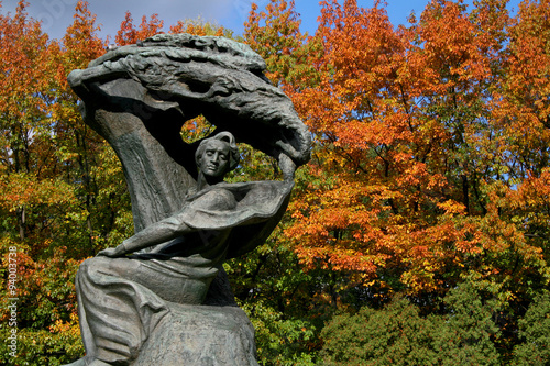 Fryderyk Chopin monument in Warsaw in fall colors