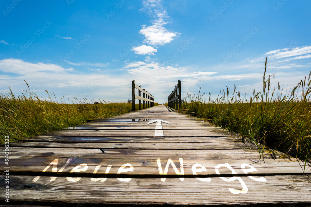 Fotografie Neue Wege Strandsteg Schild