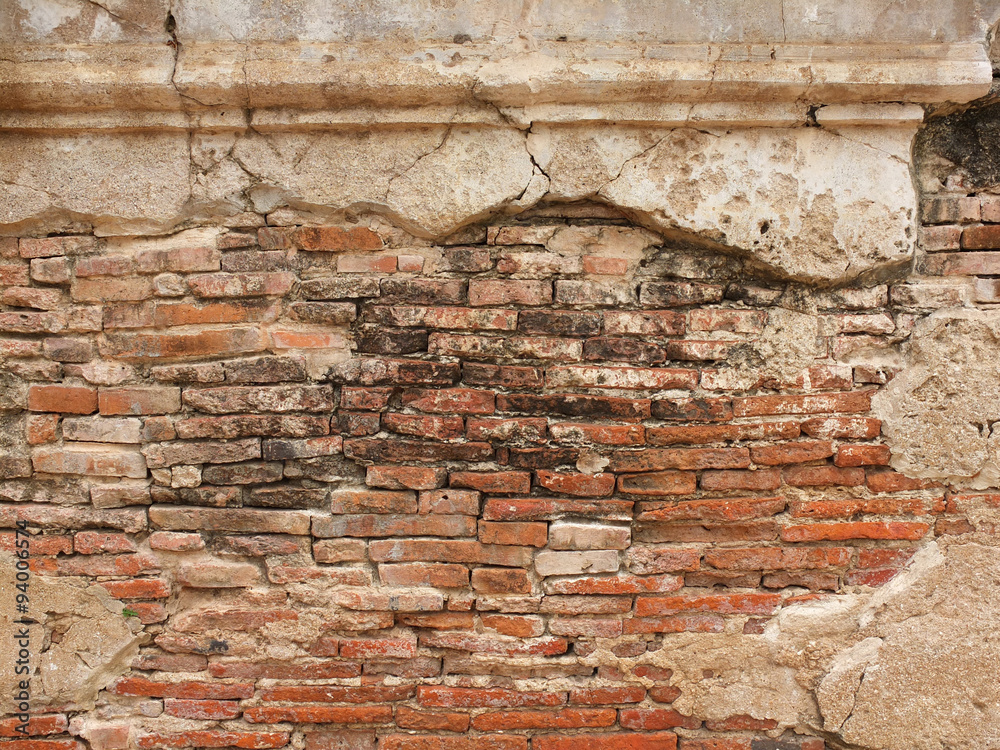 Old Red Brick Wall of A Temple in Ayutthaya of Thailand, Texture Old Red Brick Wall of A Temple in Ayutthaya of Thailand, Texture