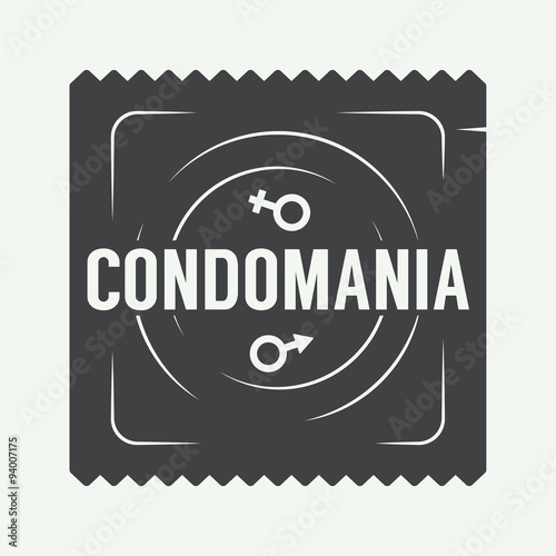 Vintage condoms or sex labels, logo, badge and design elements