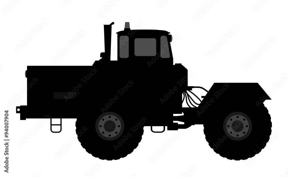 Tractor silhouette on a white background.