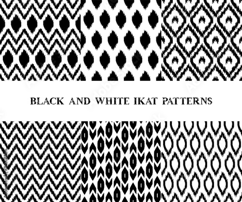 Black and white geometric ikat asian traditional fabric seamless photo