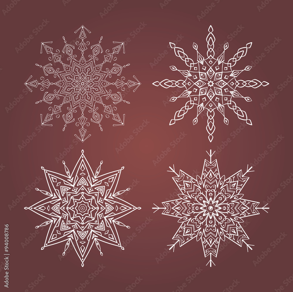 Fototapeta set of snowflakes on a red background