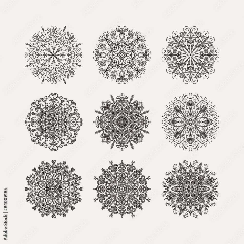 set of 9 circular pattern radial heart flowers snowflakes on a w set of 9 circular pattern radial heart flowers snowflakes on a w