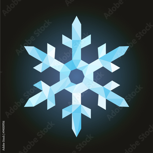 polygonal pointed snowflake ice blue on a dark background