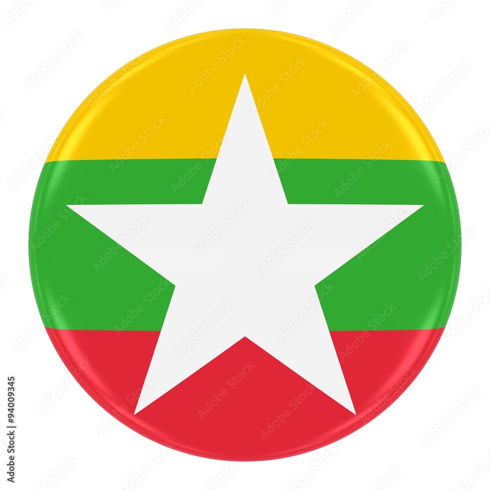 Burmese Flag Badge - Flag of Myanmar (Burma) Button Isolated on White Burmese Flag Badge - Flag of Myanmar (Burma) Button Isolated on White