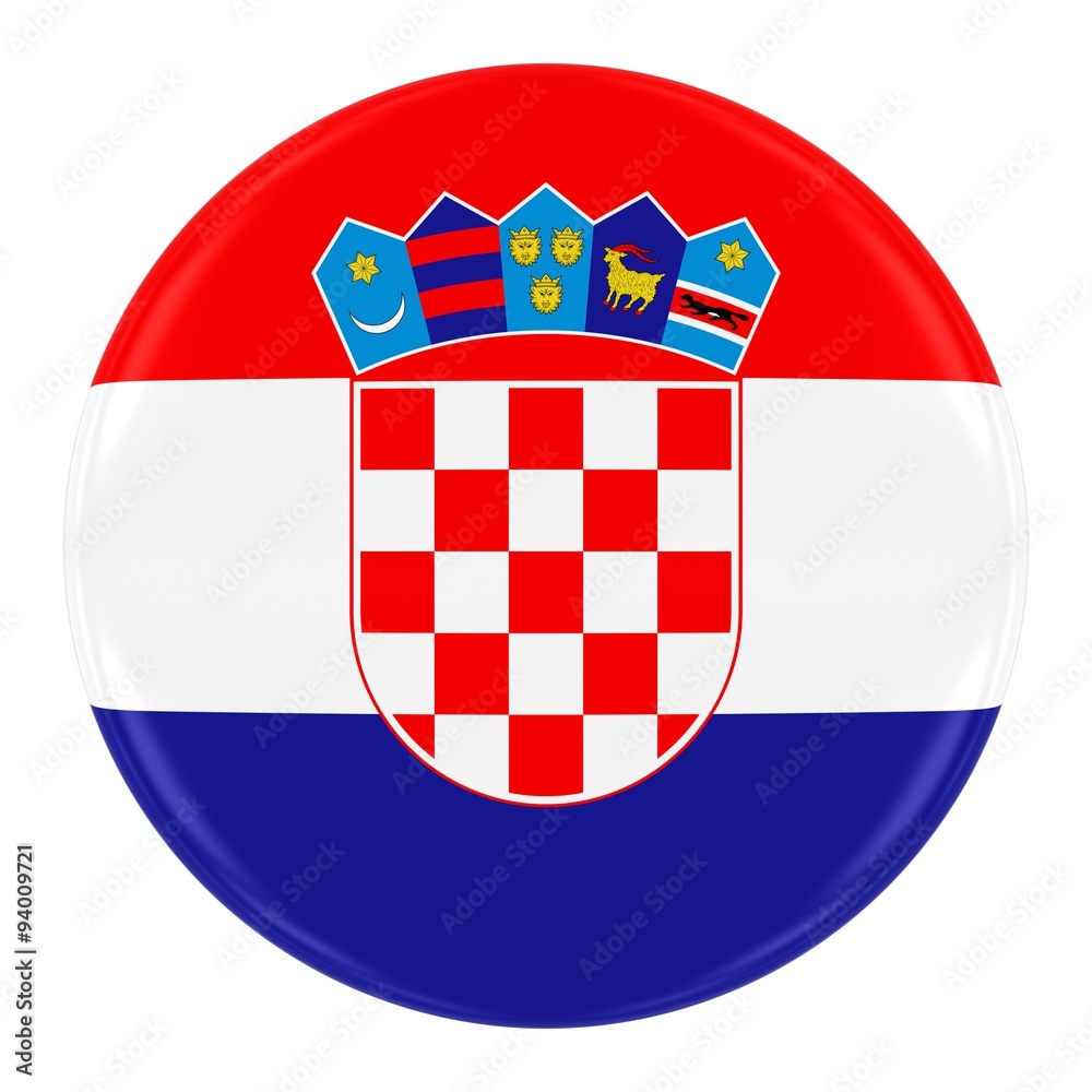 Croatian Flag Badge - Flag of Croatia Button Isolated on White