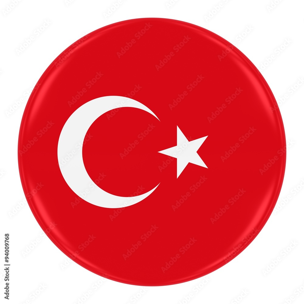 Turkish Flag Badge - Flag of Turkey Button Isolated on White Turkish Flag Badge - Flag of Turkey Button Isolated on White