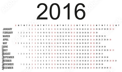Simple planner calendar 2016 - black and white design