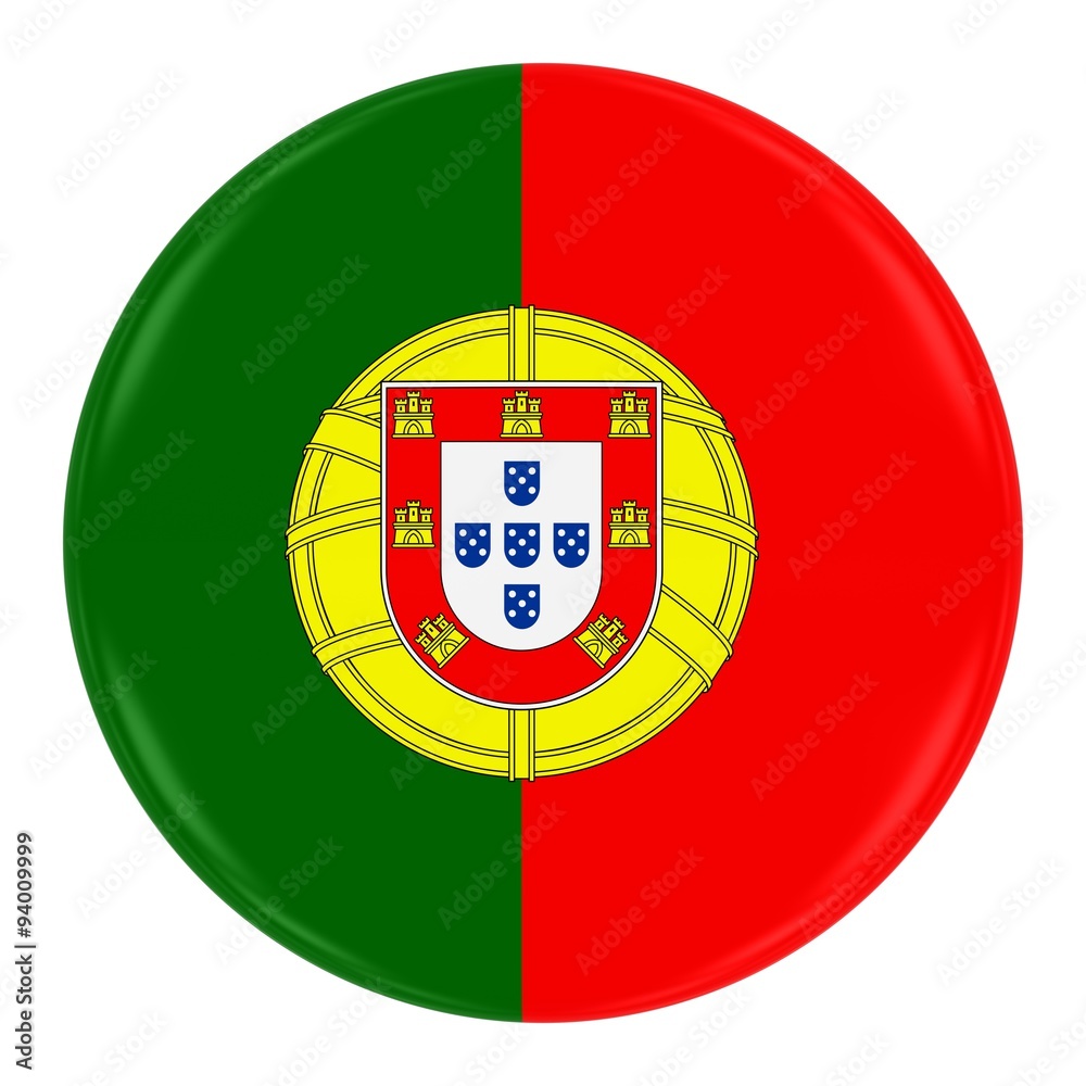 Obraz premium Portuguese Flag Badge - Flag of Portugal Button Isolated on White