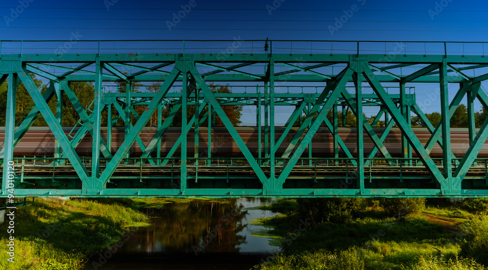 Train passing on the railway bridge Train passing on the railway bridge