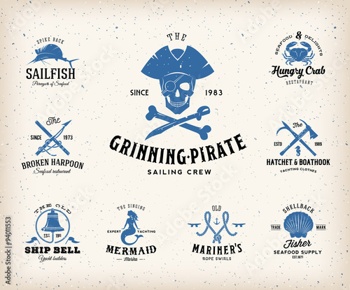 Vintage Nautical Labels or Design Elements With Retro Textures