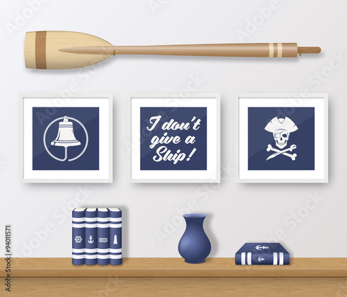 Realistic Vector Navy or Marine Picture Frames Set, Mounted on
