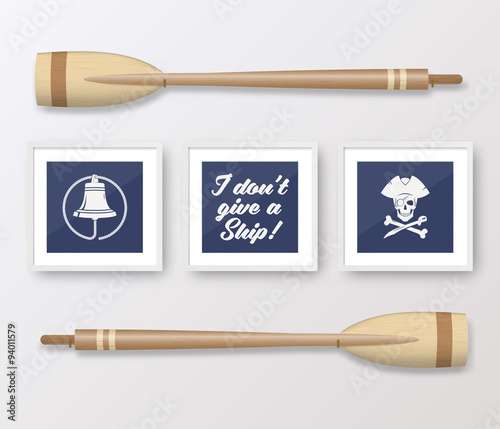 Realistic Vector Navy or Marine Picture Frames Set, Mounted on
