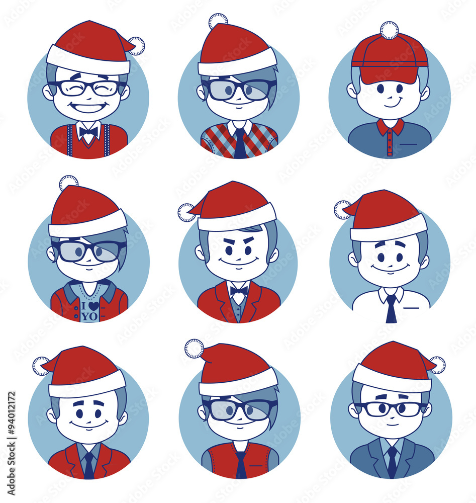 Set of icons with Christmas business characters