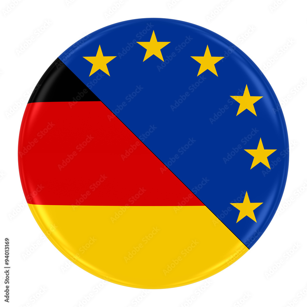 German/European Relations Concept Image - Badge with Split Flags of Germany and the European Union German/European Relations Concept Image - Badge with Split Flags of Germany and the European Union
