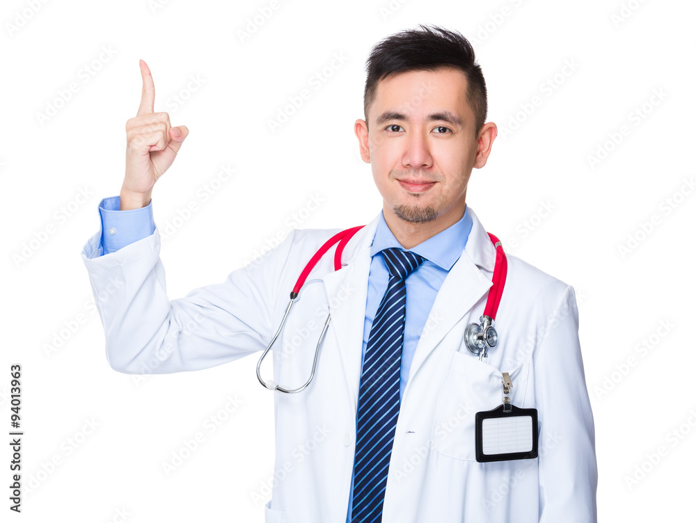Doctor man finger point up Doctor man finger point up