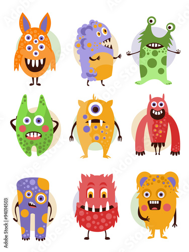Funny Emotional Cartoon Monsters, Vector Illustration Set