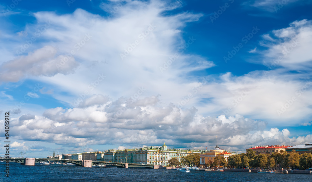 View of Neva river with Winter palace in St.Petersburg