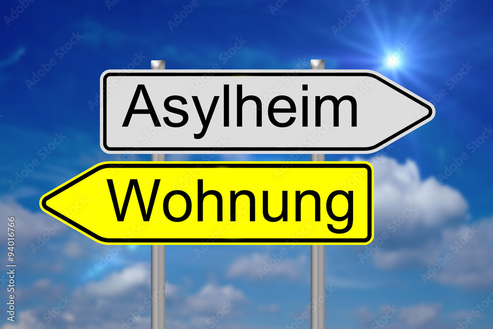 Asylum Home / sign with the german words asylum home and aparment Asylum Home / sign with the german words asylum home and aparment