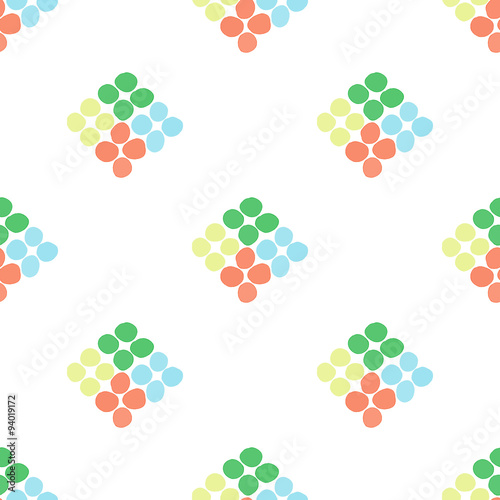 Seamless pattern with rhombus of circles on a white background. Illustration of decorative colorful rhombuses from circles or spots. Repeating spots in the form of rhombuses.