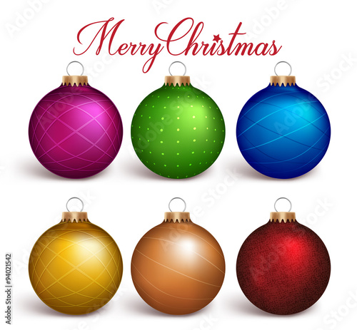 Set of Realistic 3D Colorful Christmas Balls Decoration Isolated in White Background. Vector Illustration
