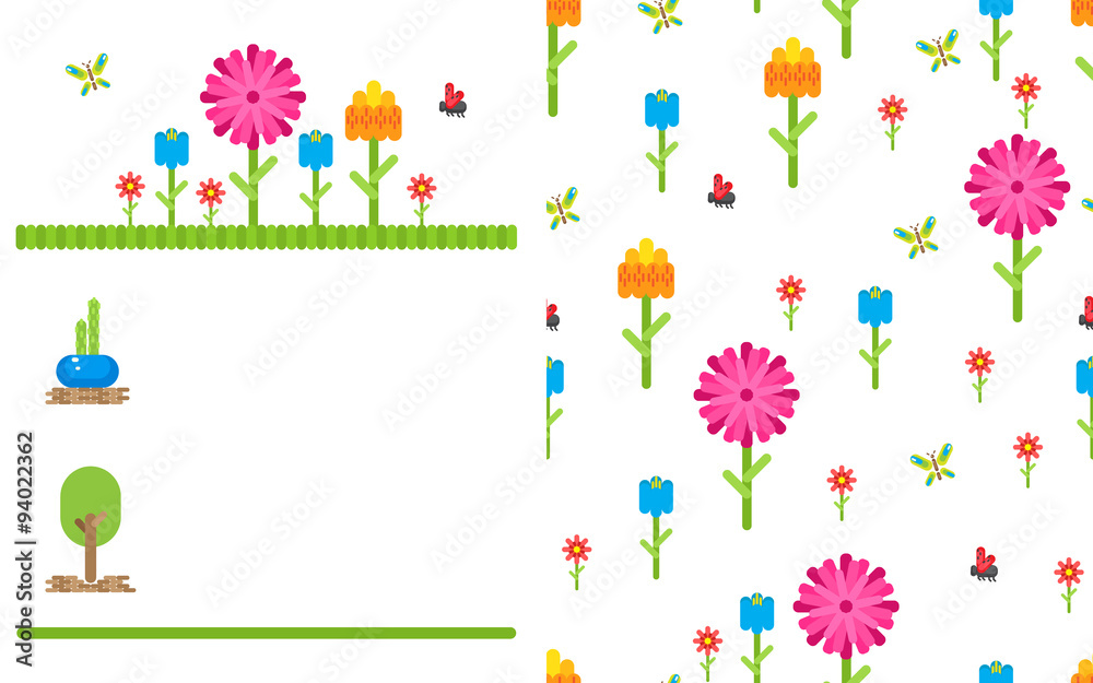 Garden flower party vector card template.