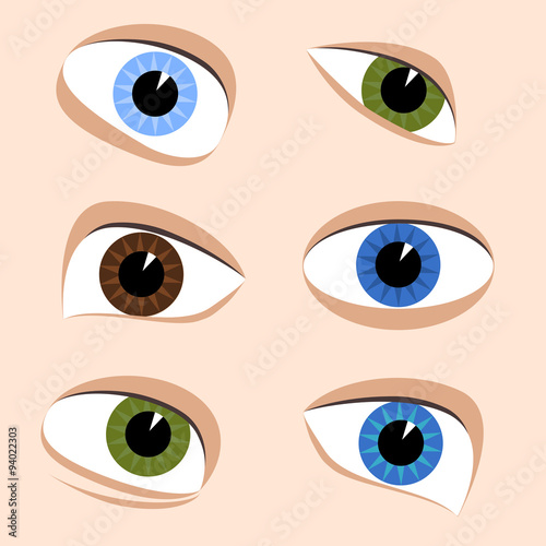 Set of human eyes, isolated vector illustration