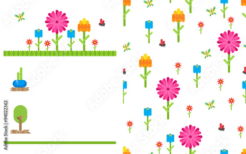 Garden flower party vector card template.