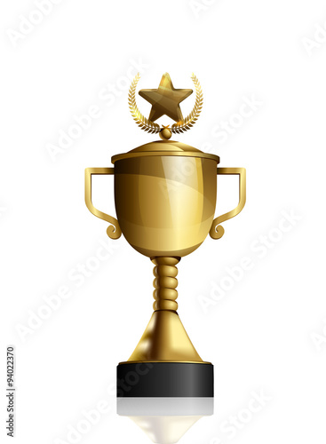Isolated golden cup with star and laurel wreath