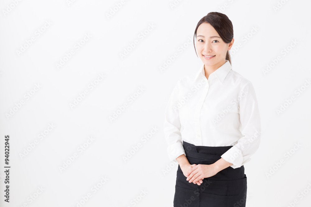 portrait of asian waitress on white background portrait of asian waitress on white background