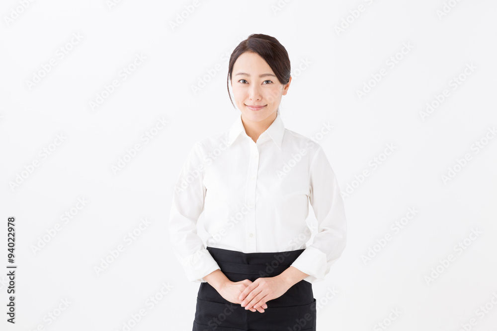 portrait of asian waitress on white background portrait of asian waitress on white background