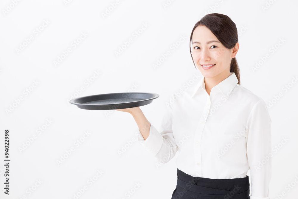 portrait of asian waitress on white background portrait of asian waitress on white background