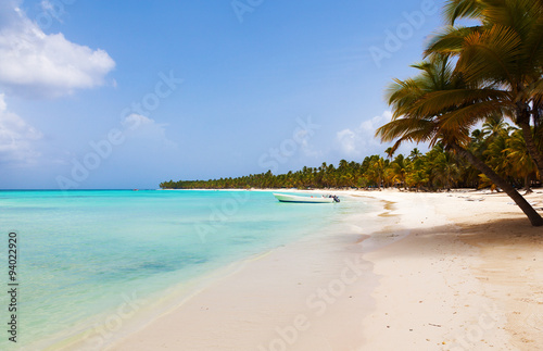 beautiful tropical beach with palm trees in the afternoon