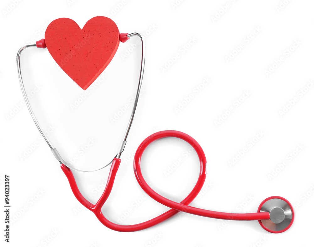 red stethoscope with heart isolated on white red stethoscope with heart isolated on white