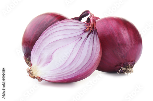 Red sliced onions isolated on white