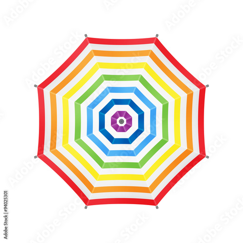 White Umbrella With Rainbow Stripes. Top View. Template For Your