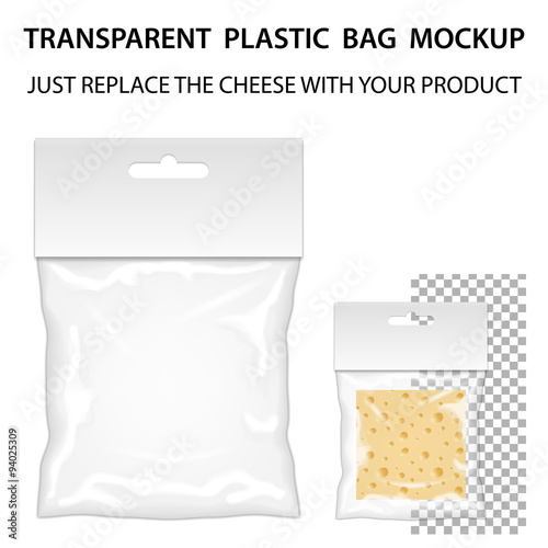 Transparent Plastic Bag Mockup Ready For Your Design. Blank Pack