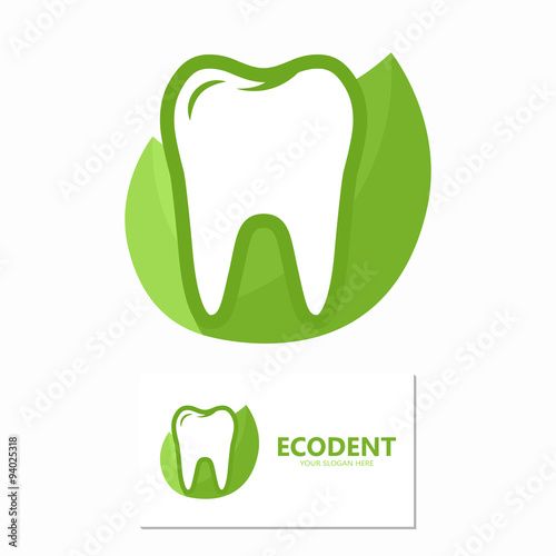 Vector dental logo with green leaves symbol.