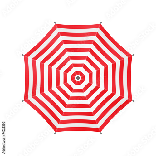 White Umbrella With Red Stripes. Top View. Template For Your Des