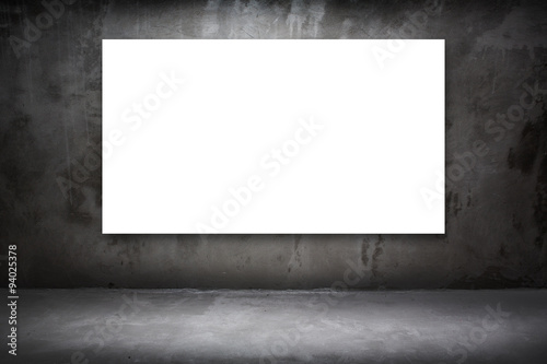 Blank white Canvas poster at dark cement room