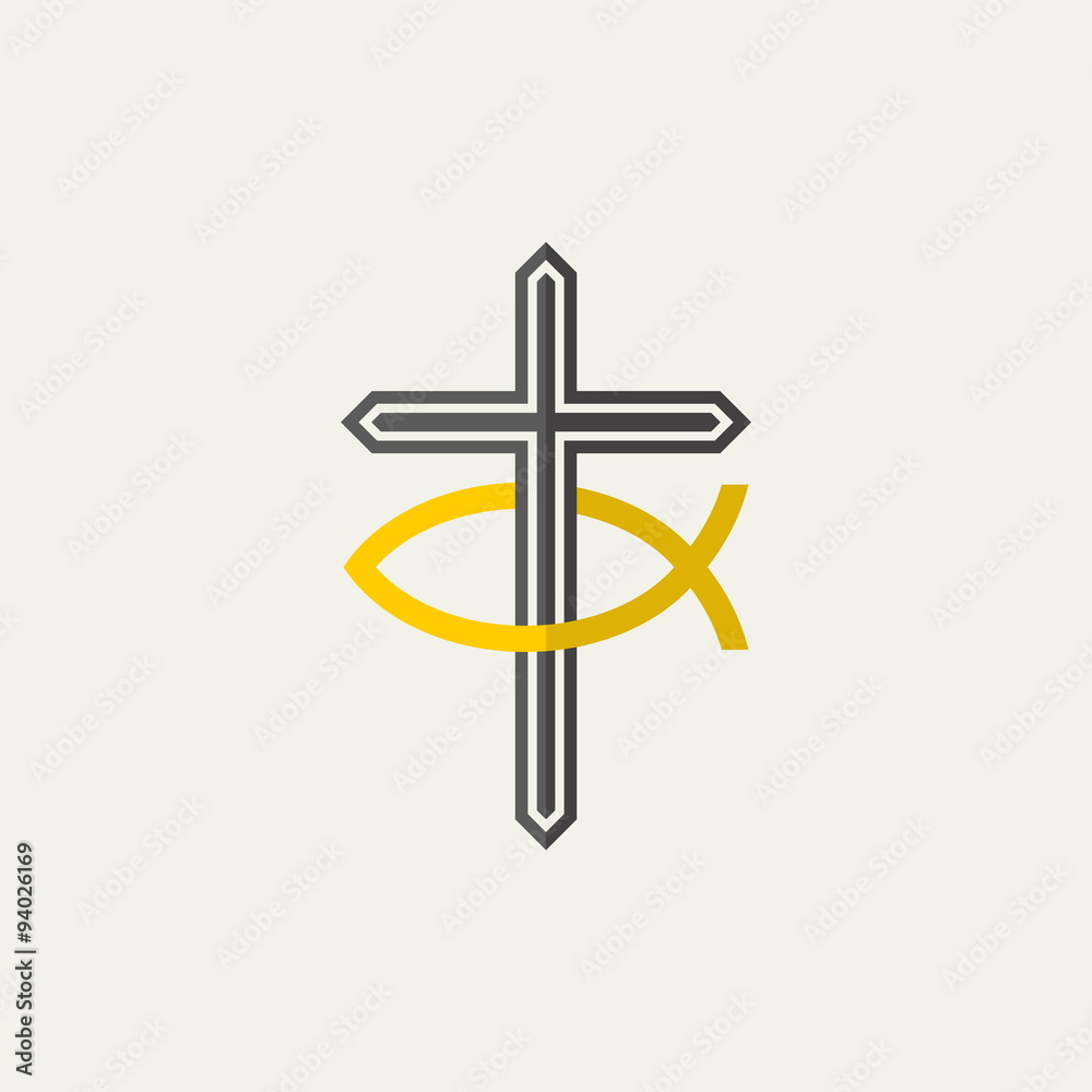 Church logo. Cross and Jesus fish.