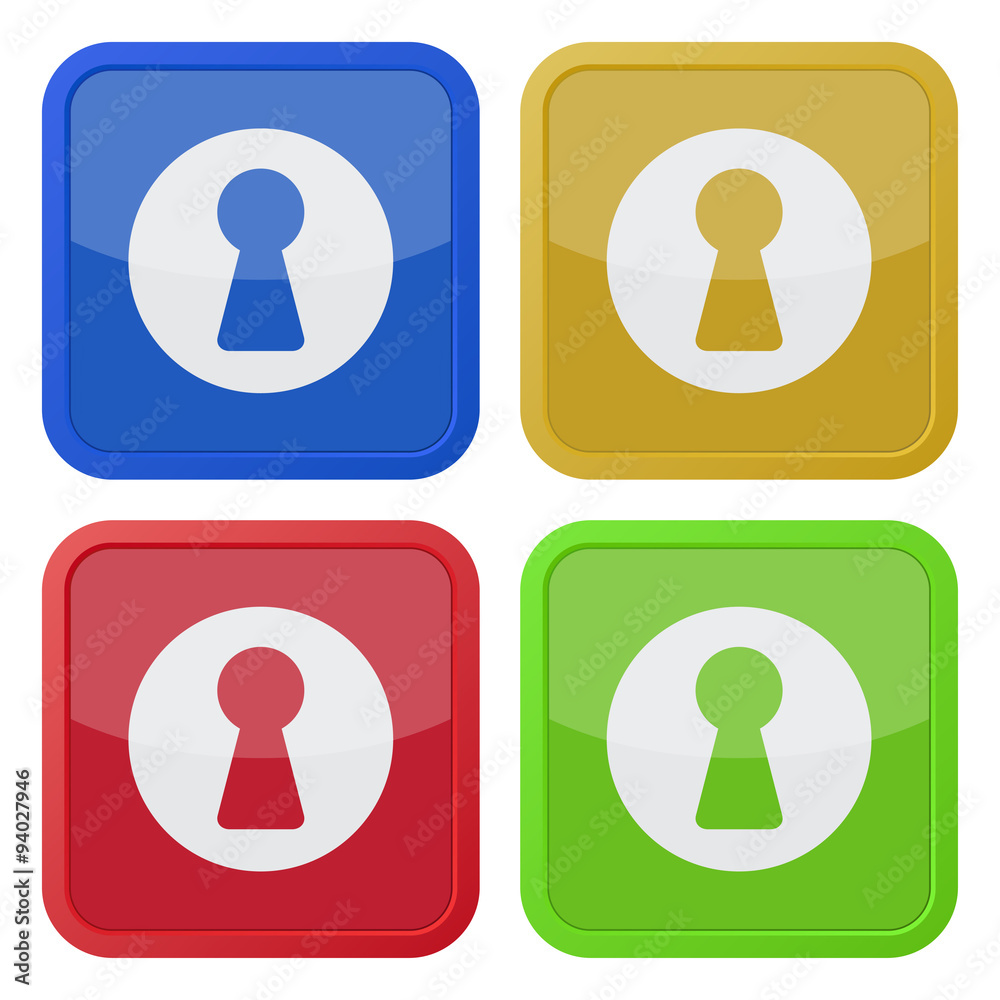 set of four square icons with keyhole
