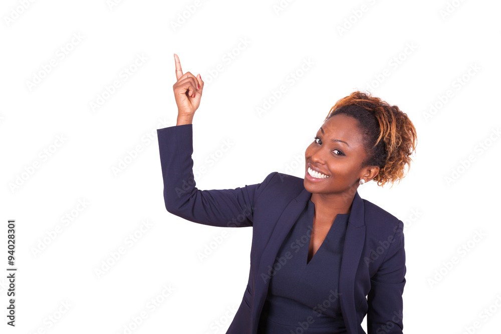 African American business woman pointing something up - Black pe African American business woman pointing something up - Black pe