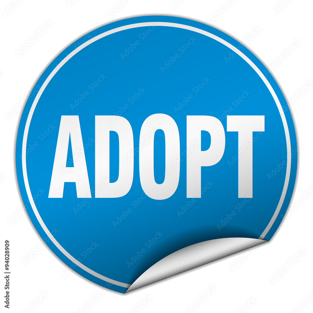 adopt round blue sticker isolated on white adopt round blue sticker isolated on white