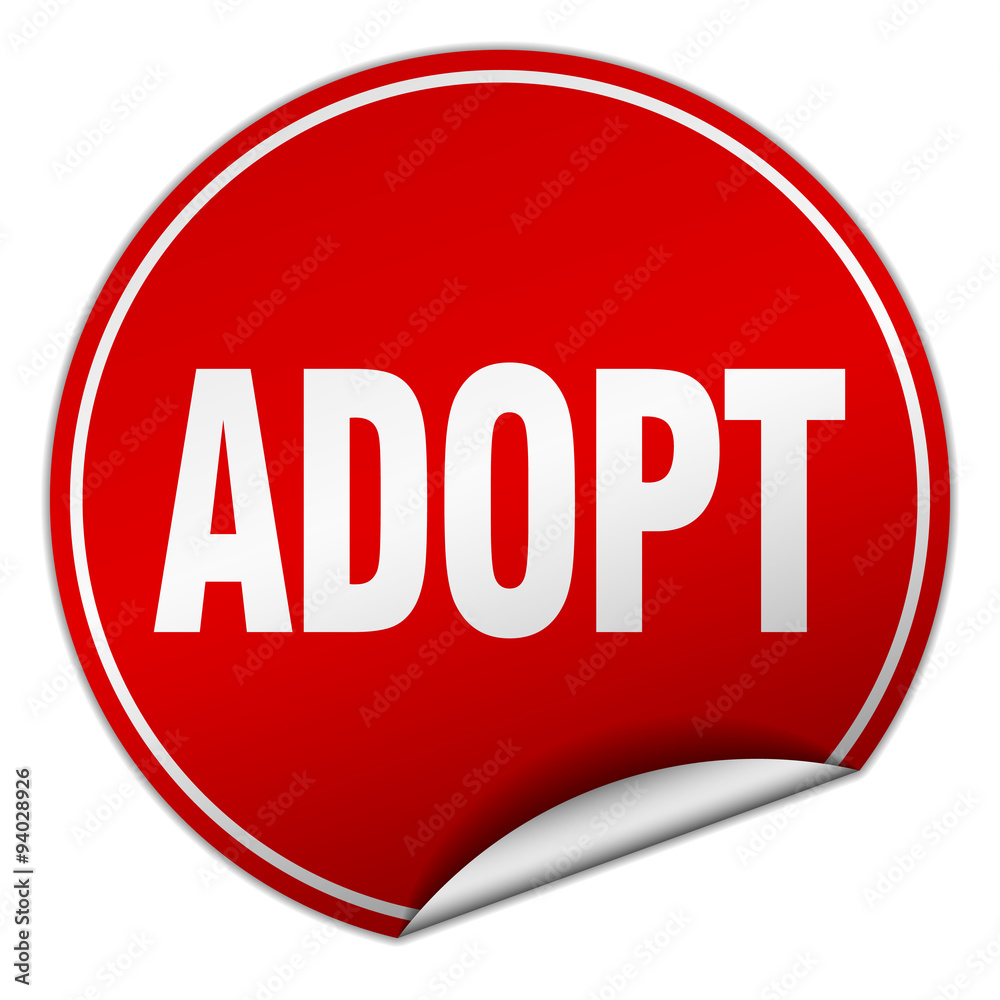 adopt round red sticker isolated on white adopt round red sticker isolated on white