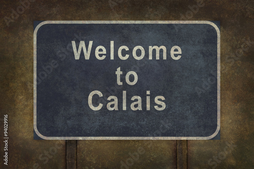 Welcome to Calais roadside sign illustration in blue