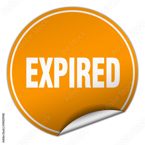expired round orange sticker isolated on white